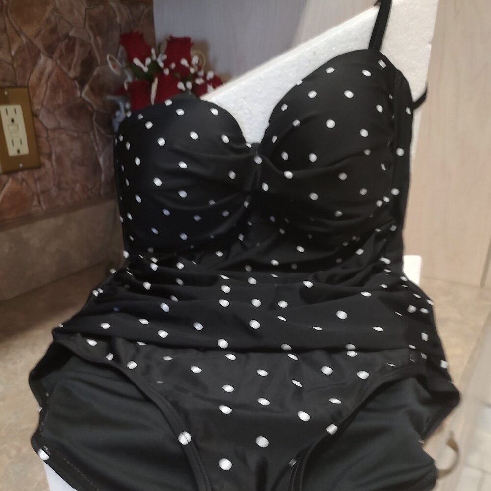 'OCEAN BLUES' 1PC BLACK POLKA DOT SWIMSUIT